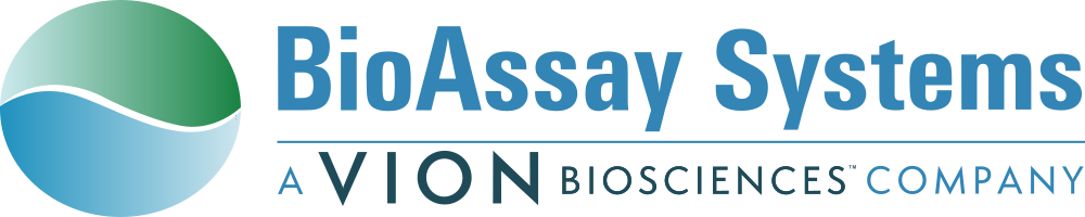 BioAssay Logo with Logo blue and green logo Mark and text that says a BioAssay Systems A Vion Biosciences company