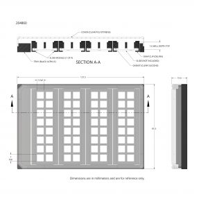 Technical engineering drawing for part number 204860, detailing the ProPlate Multi-Array Slide System. The schematic includes a top-down view, a detailed cross-section A-A view, and a right-side end view profiling the fully nested system. Material and component labels call out a clear polystyrene cover, a black acrylic tray framework, clear silicone gaskets, Delrin snap clips, and 4 distinct nested slide modules. Key documented measurements list a total outer footprint length of 127.5 mm, an overall width of 85.3 mm, a total depth assembly profile of 15.6 mm, a typical internal well depth of 7.6 mm, and a dual-column square well grid array featuring a typical horizontal width of 7 mm and a typical vertical height of 7 mm per module.