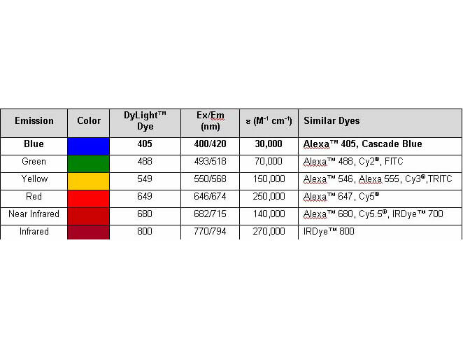 Properties of DyLight™ Fluorescent Dyes.